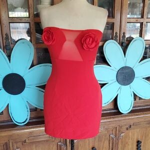 Red Strapless Embellished Bodycon Cocktail Dress
